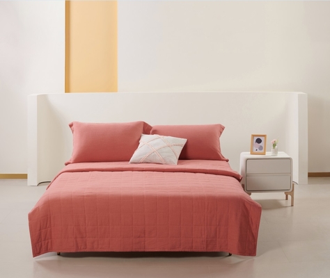 Conjunto de colcha de linón de rayón OEM Conjunto de colcha de naranja quemada sólida sostenible
